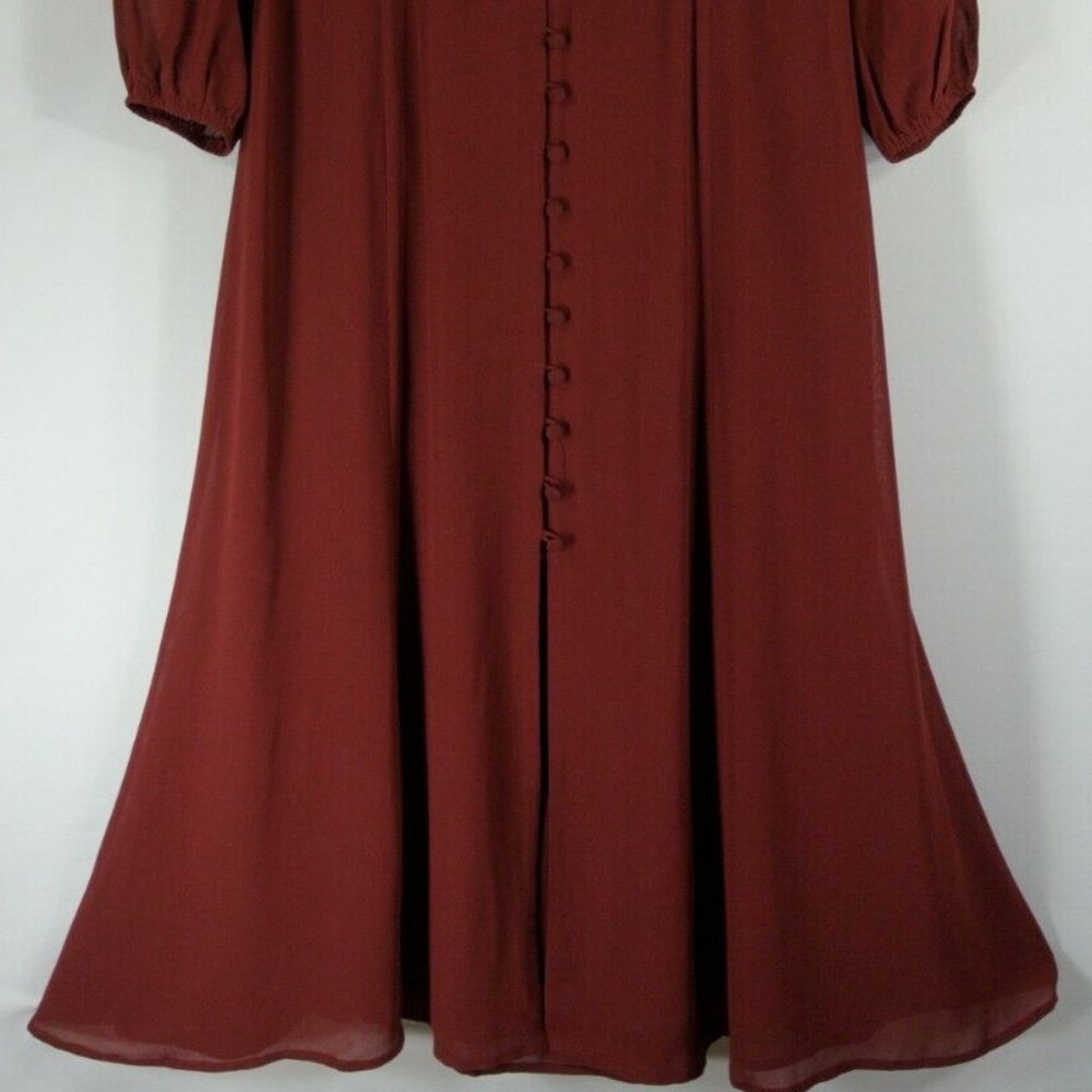 NEW Reformation Brogan Long Sleeve Button Front Midi Dress Chianti Size 12 #X108 - Picture 8 of 12